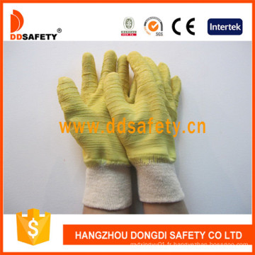 Gants froissés en latex jaune avec des gants en coton avec poignet en tricot Dcl410